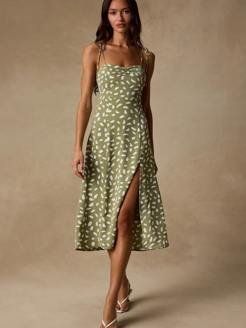 Lulus Olive Green Printed Tie-Shoulder Midi Dress